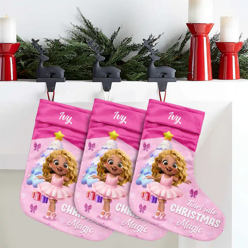 Gift For Kids, Christmas - Twirl Into Christmas Magic - Personalized Christmas Stocking