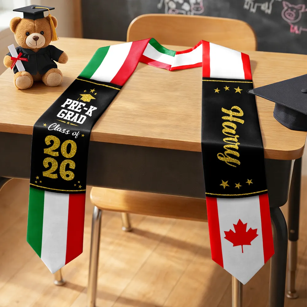Graduation,Happy,Gift For Kids,Gift For Grandkids,Icon,Proud - Two Country Flags - Personalized Kid Graduation Stole
