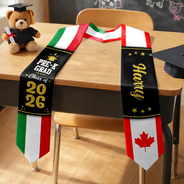 Graduation,Happy,Gift For Kids,Gift For Grandkids,Icon,Proud - Two Country Flags - Personalized Kid Graduation Stole