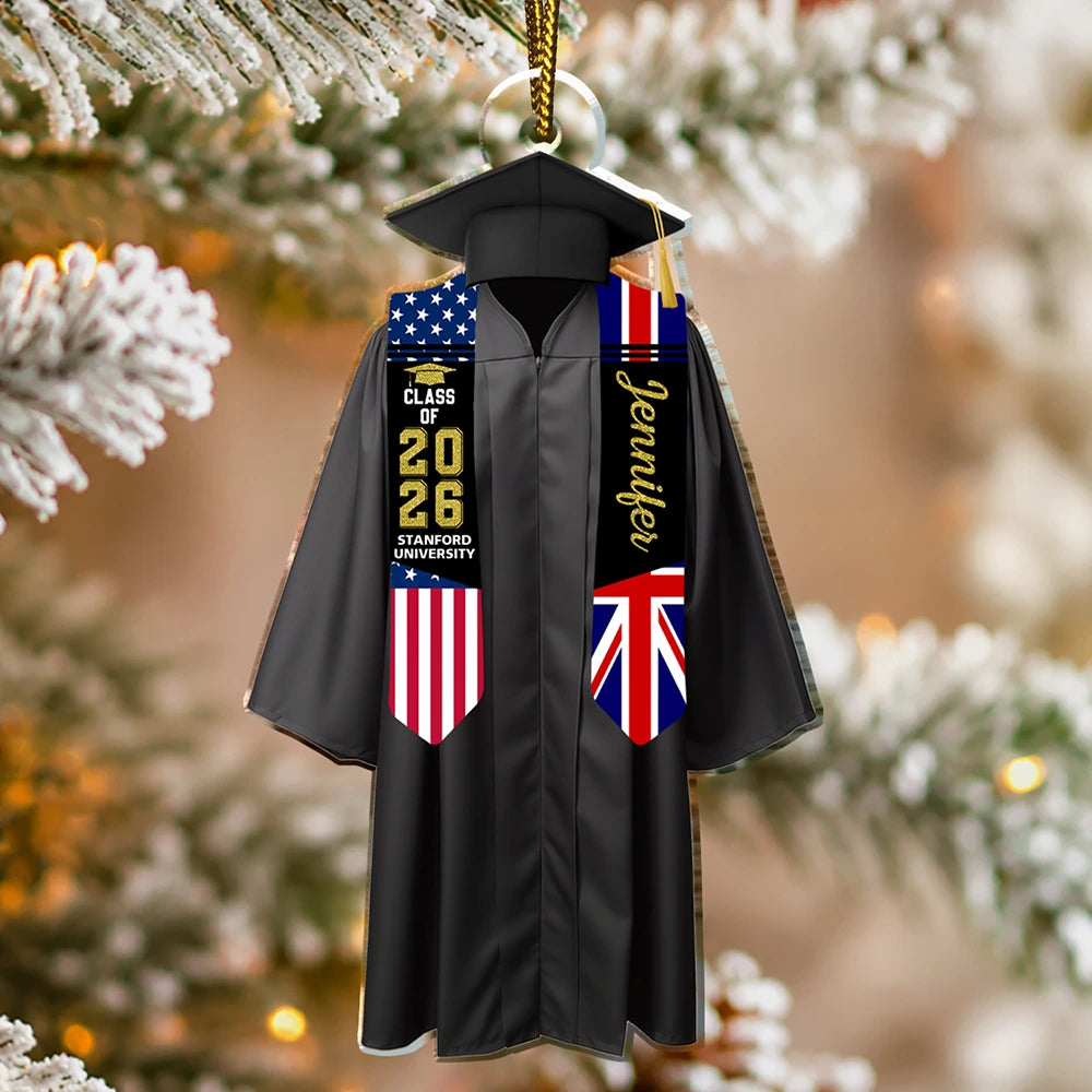 Two Country Flags Graduation For Daughter Son - Personalized Custom Shaped Acrylic Ornament