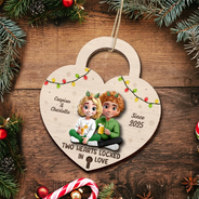 Gift For Couples,Gift For Husband,Gift For Wife,Gift For Boyfriend,Gift For Girlfriend,Christmas,Happy - Two Hearts Locked In Love Couple - Personalized 2-Layered Wooden Ornament
