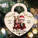 Gift For Couples,Gift For Husband,Gift For Wife,Gift For Boyfriend,Gift For Girlfriend,Christmas,Happy - Two Hearts Locked In Love Couple - Personalized 2-Layered Wooden Ornament