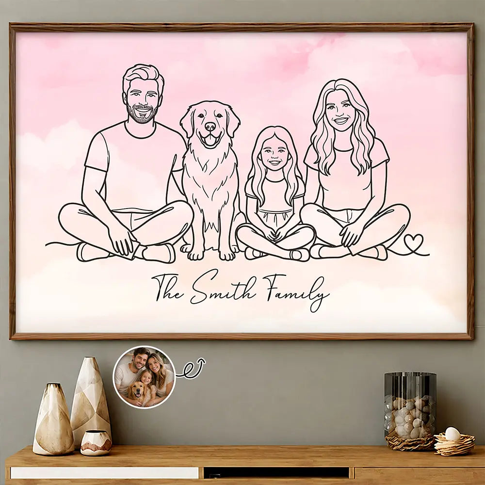 Custom Photo Line Art Family Portrait - Personalized Poster