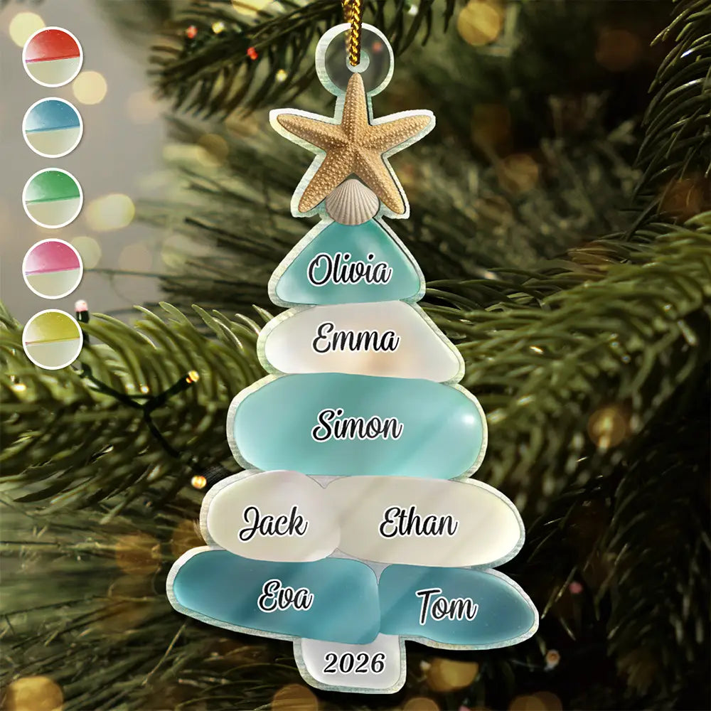 Gift For Couples,Gift For Husband,Gift For Wife,Gift For Boyfriend,Gift For Girlfriend,Parents,Gift For Mother,Gift For Grandpa,Gift For Father,Gift For Grandma,Family,Gift For Sibling,Gift For Sisters,Gift For Brothers,Gift For Bestie,Gifts For Colleagues,Christmas,Love - 3D Sea Glass Christmas Tree - Personalized Custom Shaped Acrylic Ornament