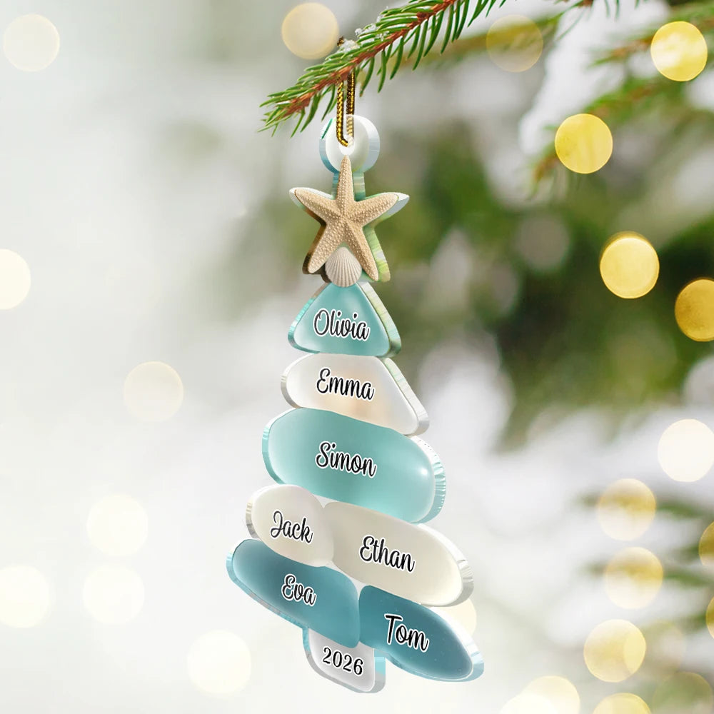 Gift For Couples,Gift For Husband,Gift For Wife,Gift For Boyfriend,Gift For Girlfriend,Parents,Gift For Mother,Gift For Grandpa,Gift For Father,Gift For Grandma,Family,Gift For Sibling,Gift For Sisters,Gift For Brothers,Gift For Bestie,Gifts For Colleagues,Christmas,Love - 3D Sea Glass Christmas Tree - Personalized Custom Shaped Acrylic Ornament
