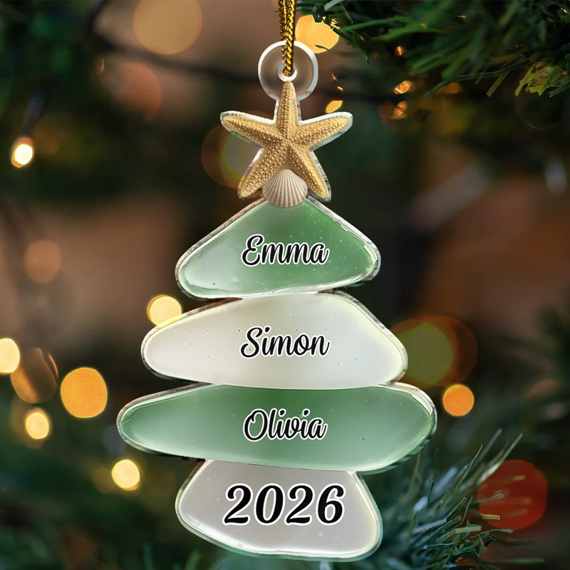 Gift For Couples,Gift For Husband,Gift For Wife,Gift For Boyfriend,Gift For Girlfriend,Parents,Gift For Mother,Gift For Grandpa,Gift For Father,Gift For Grandma,Family,Gift For Sibling,Gift For Sisters,Gift For Brothers,Gift For Bestie,Gifts For Colleagues,Christmas,Love - 3D Sea Glass Christmas Tree - Personalized Custom Shaped Acrylic Ornament