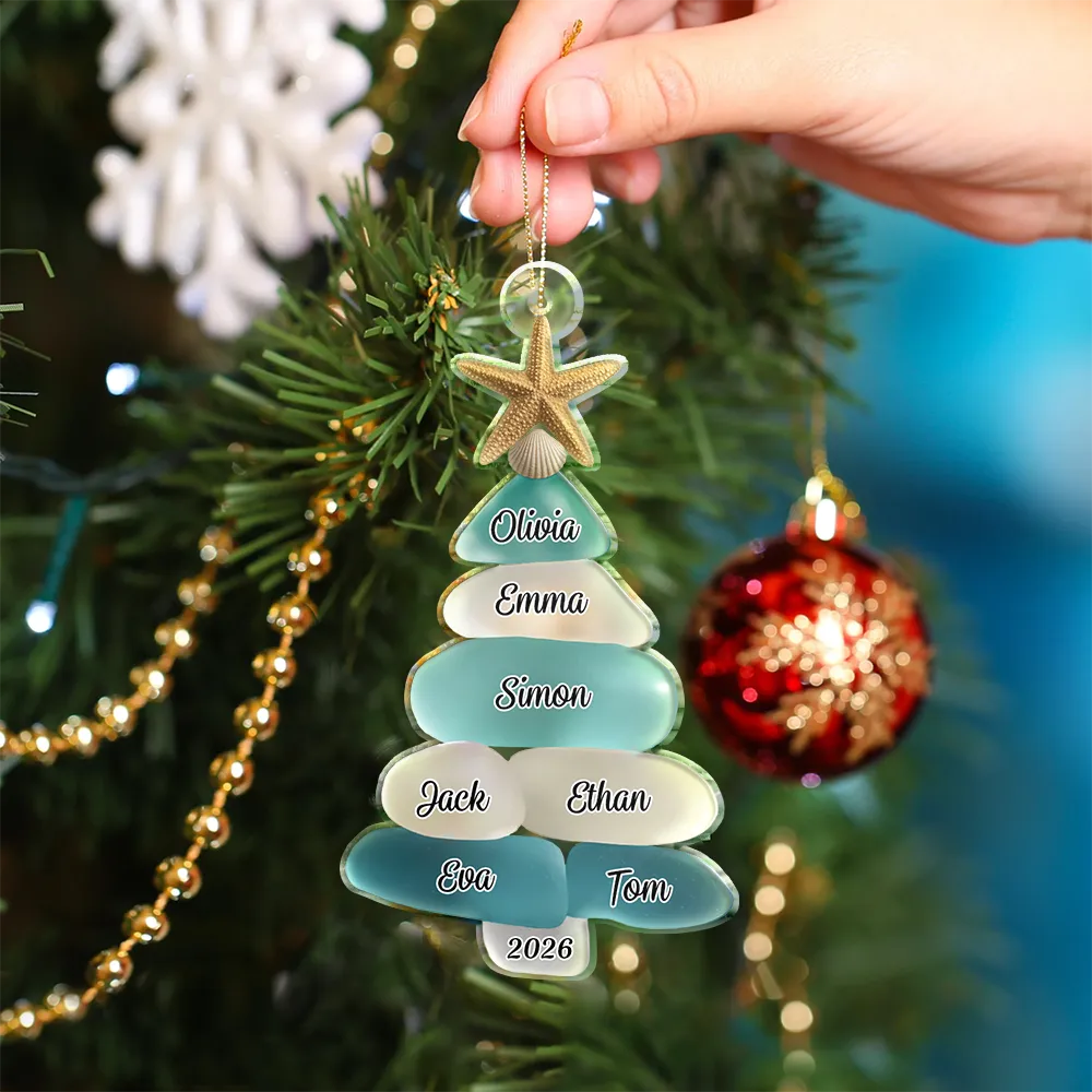 Gift For Couples,Gift For Husband,Gift For Wife,Gift For Boyfriend,Gift For Girlfriend,Parents,Gift For Mother,Gift For Grandpa,Gift For Father,Gift For Grandma,Family,Gift For Sibling,Gift For Sisters,Gift For Brothers,Gift For Bestie,Gifts For Colleagues,Christmas,Love - 3D Sea Glass Christmas Tree - Personalized Custom Shaped Acrylic Ornament