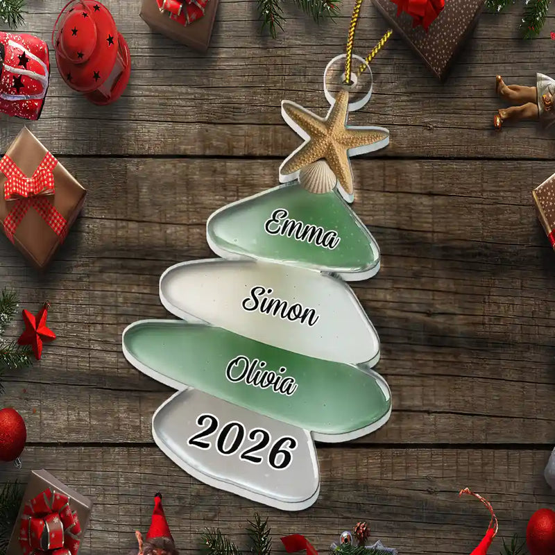 Gift For Couples,Gift For Husband,Gift For Wife,Gift For Boyfriend,Gift For Girlfriend,Parents,Gift For Mother,Gift For Grandpa,Gift For Father,Gift For Grandma,Family,Gift For Sibling,Gift For Sisters,Gift For Brothers,Gift For Bestie,Gifts For Colleagues,Christmas,Love - 3D Sea Glass Christmas Tree - Personalized Custom Shaped Acrylic Ornament