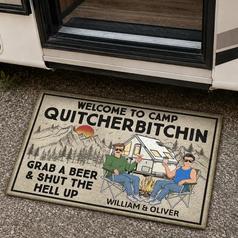 Grab A Beer And Shut The Hell Up - Anniversary, Loving Gifts For Couples, Husband, Wife, Camping Lovers - Personalized Doormat