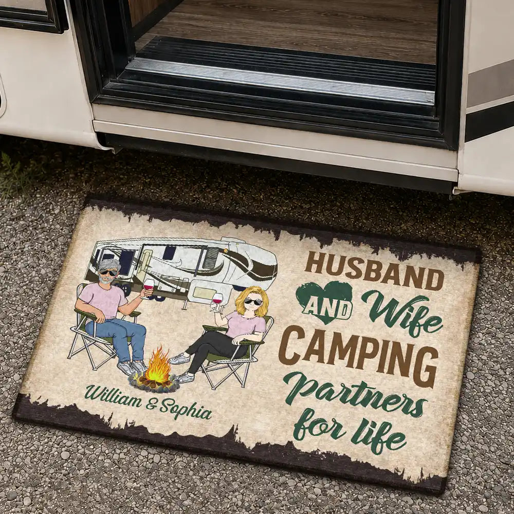 Partenaires de camping pour la vie, mari, femme, couple de camping - Paillasson personnalisé