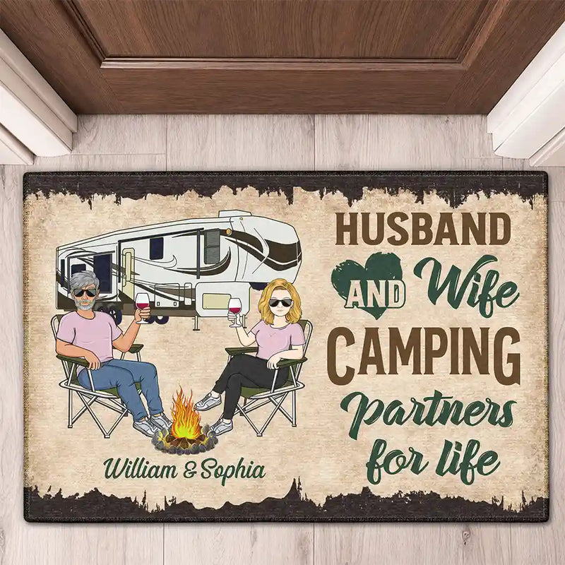 Partenaires de camping pour la vie, mari, femme, couple de camping - Paillasson personnalisé