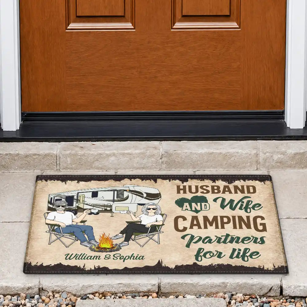 Partenaires de camping pour la vie, mari, femme, couple de camping - Paillasson personnalisé