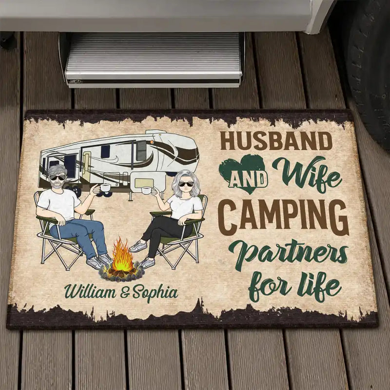 Partenaires de camping pour la vie, mari, femme, couple de camping - Paillasson personnalisé
