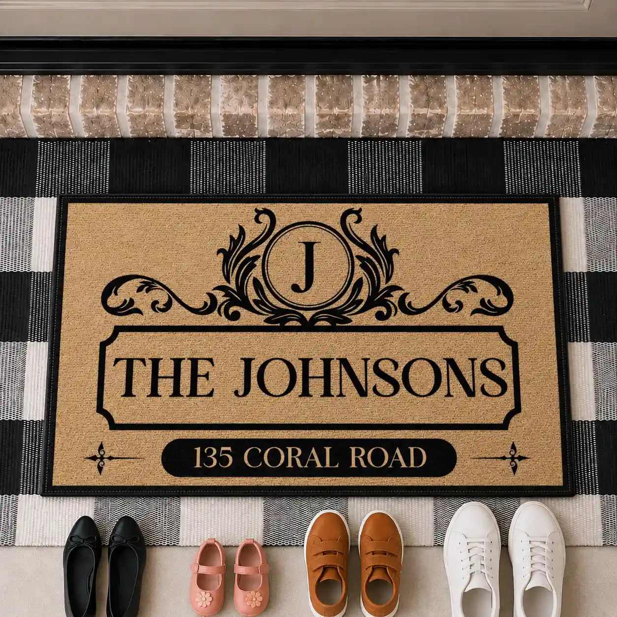 Family Monogram With Address Vintage Decor - Personalized Doormat