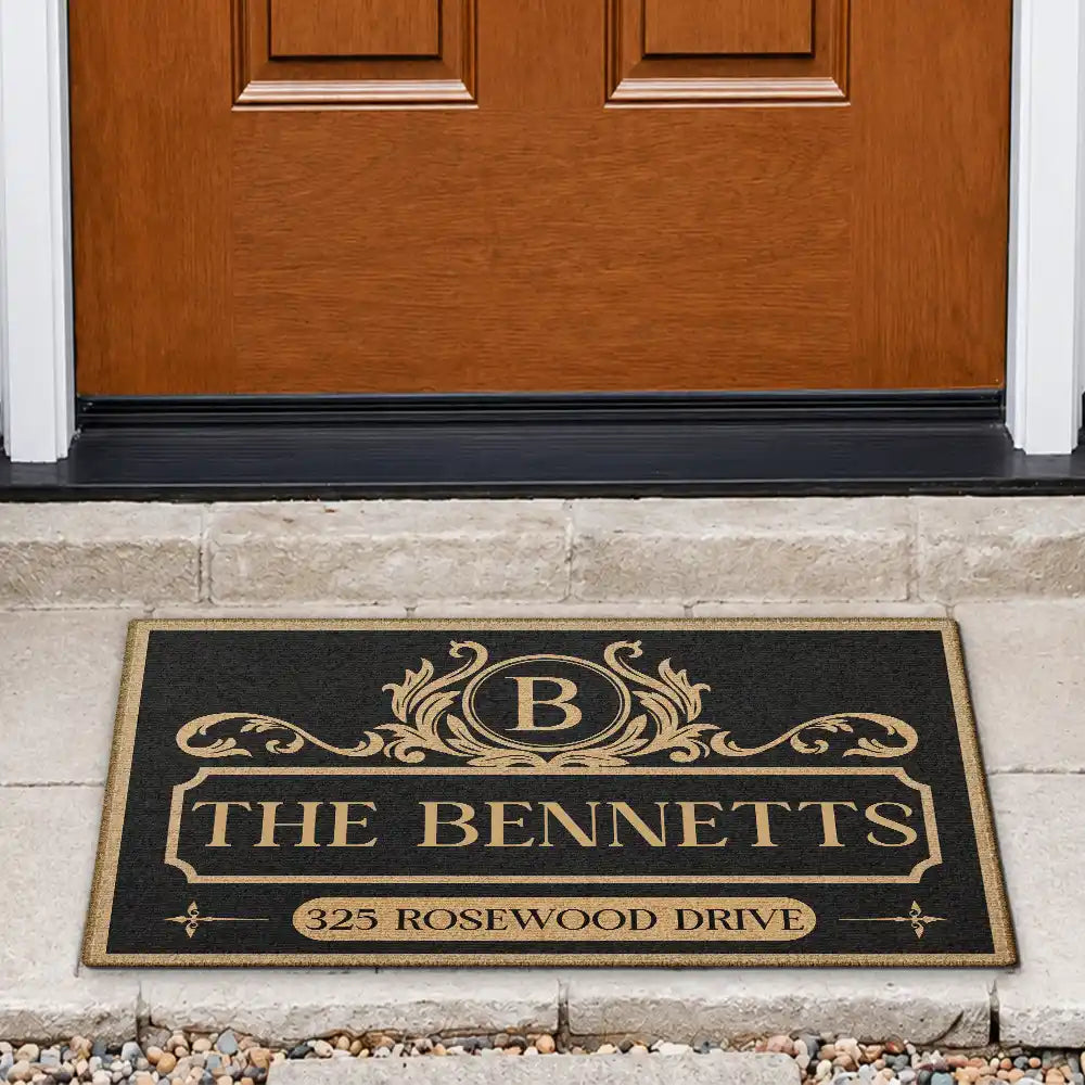 Family Monogram With Address Vintage Decor - Personalized Doormat