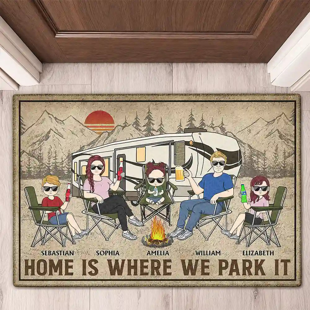 La maison est là où nous la garons - Cadeaux de famille pour couples, mari, femme, amateurs de camping - Paillasson personnalisé