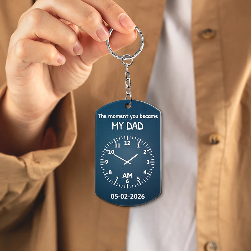 Gift For Son,Mom - Sons,Dad - Sons,Happy - Custom Photo Pencil Sketch The Moment You Became My Dad - Personalized Aluminum Keychain