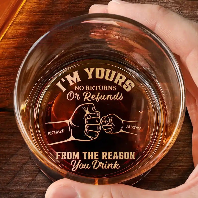 Gift For Father,Dad - Children,Happy - We're Yours No Returns Or Refunds Hand Punch - Personalized Engraved Whiskey Glass
