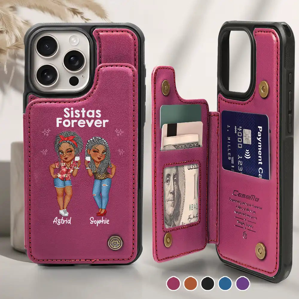 Sistas Forever - Personalized Leather Flip Wallet Phone Case