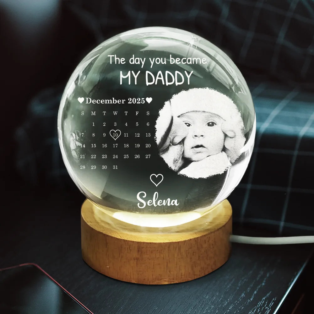 Custom Photo,New baby,New Mom,New Dad,Happy - Custom Photo Calendar The Day You Became My Mommy - Personalized Crystal Globe Lamp
