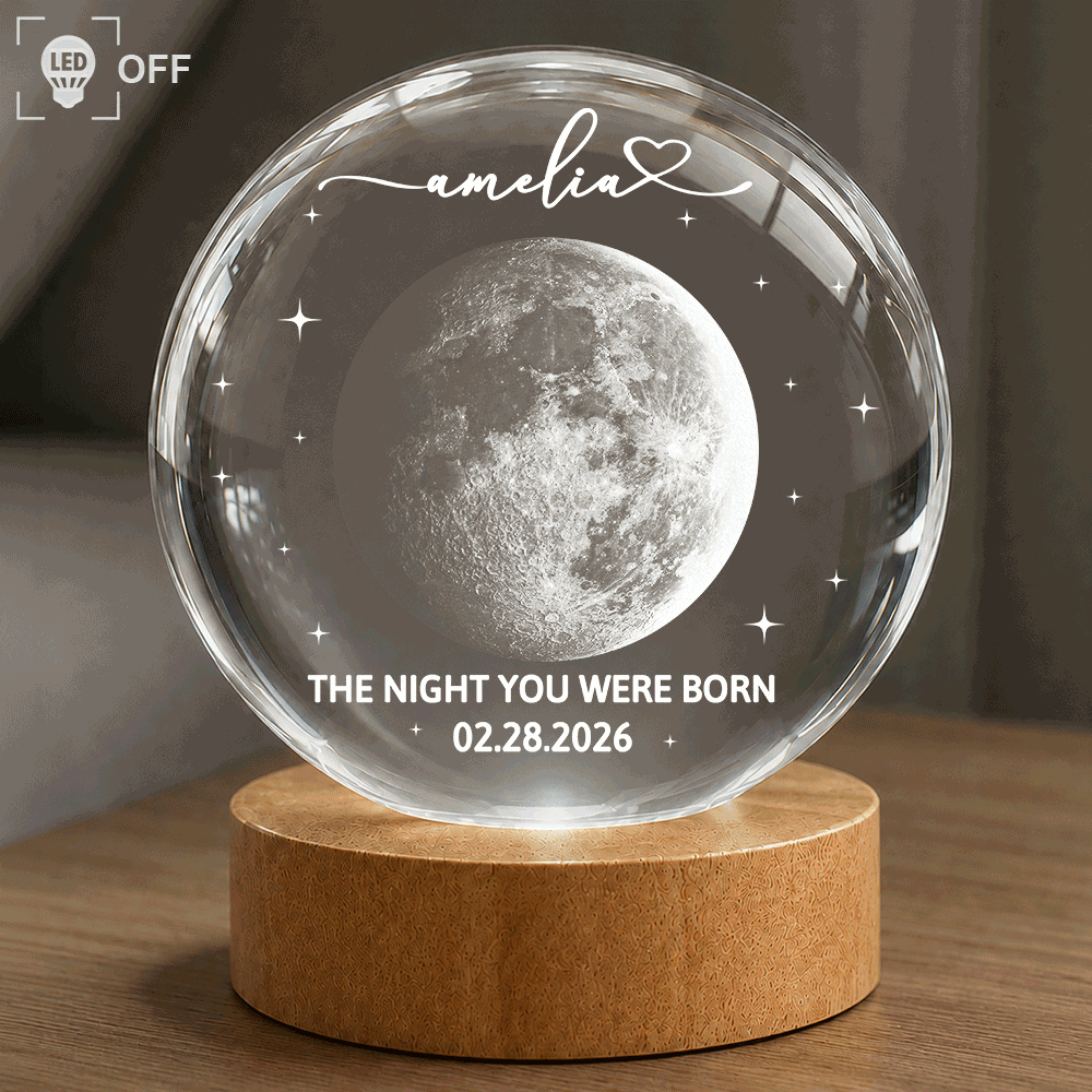 New Mom, New baby, New Dad, Happy - Moon Phase The Night You Were Born - Personalized Crystal Globe Lamp 