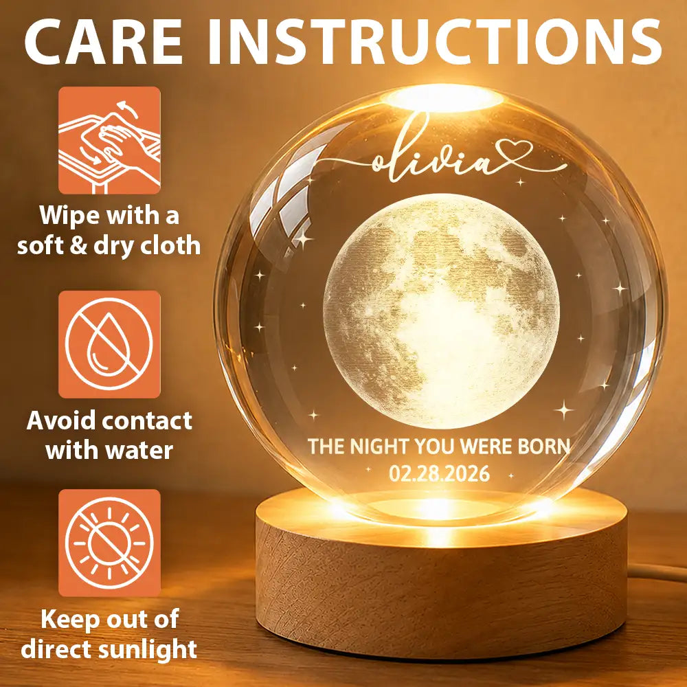New Mom, New baby, New Dad, Happy - Moon Phase The Night You Were Born - Personalized Crystal Globe Lamp 