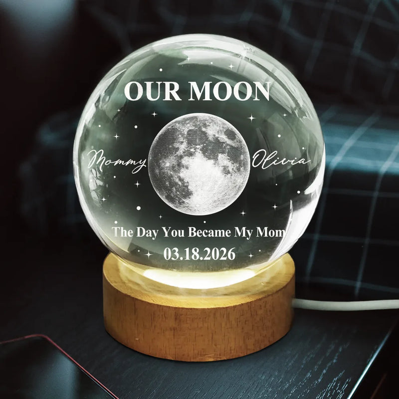 New Mom,New baby,Happy - Moon Phase Our First Mother's Day The Day You Became My Mom - Personalized Crystal Globe Lamp