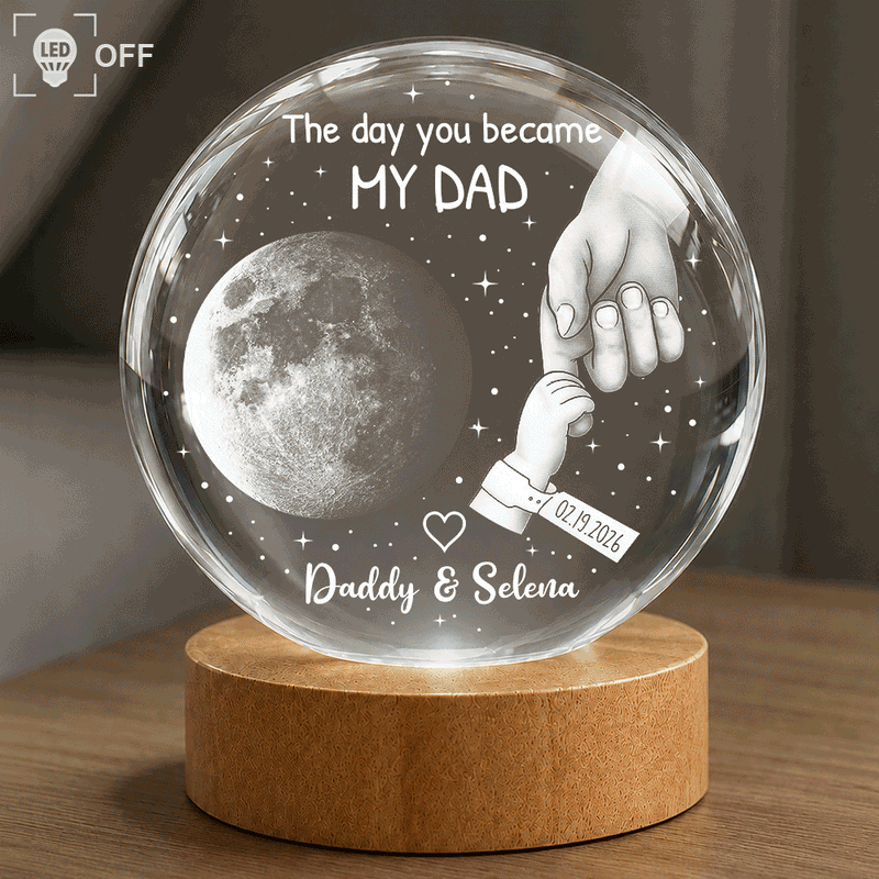 Gift For Father,New Dad,New Mom,New baby,Happy - Moon Phase Our First Father's Day The Day You Became My Dad Mom - Personalized Crystal Globe Lamp