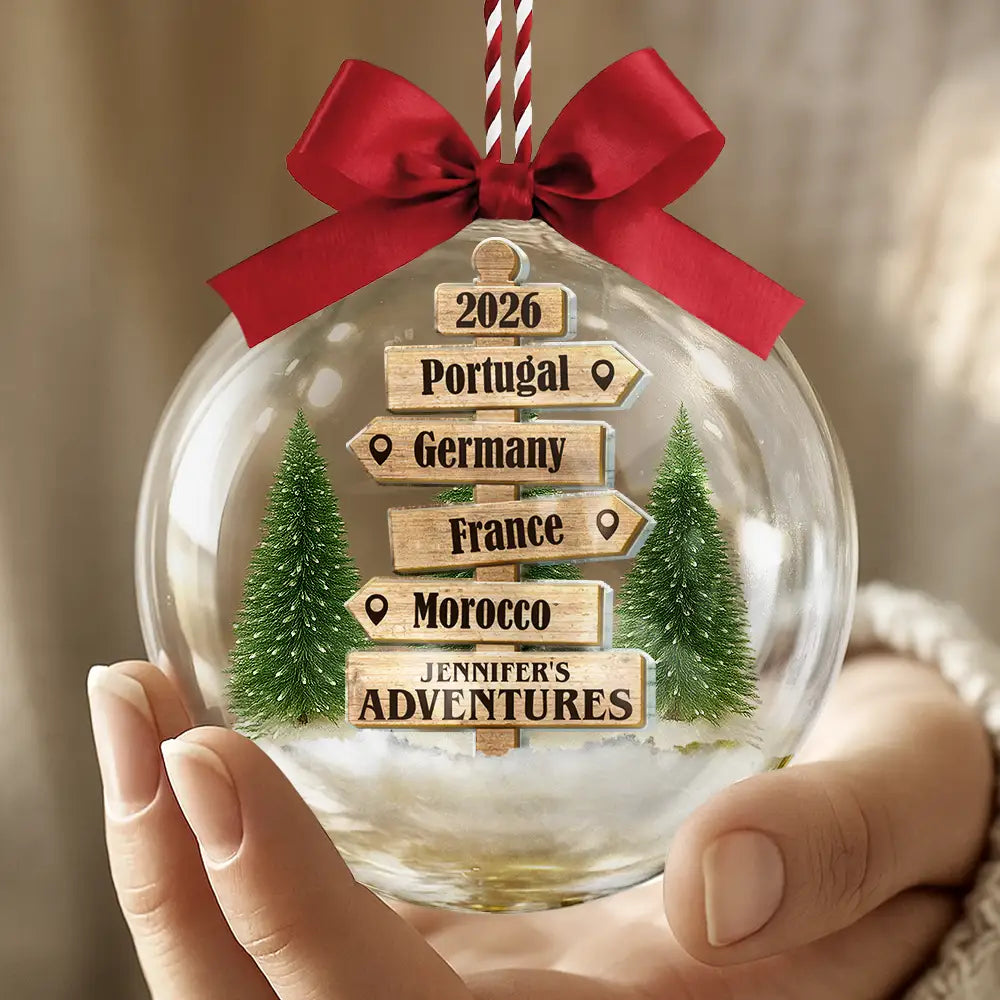 Christmas Ornament Travel Sign Post - Personalized 3D Acrylic Ball Ornament