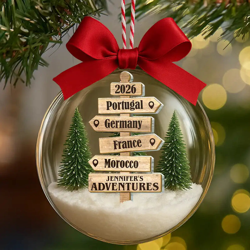 Christmas Ornament Travel Sign Post - Personalized 3D Acrylic Ball Ornament