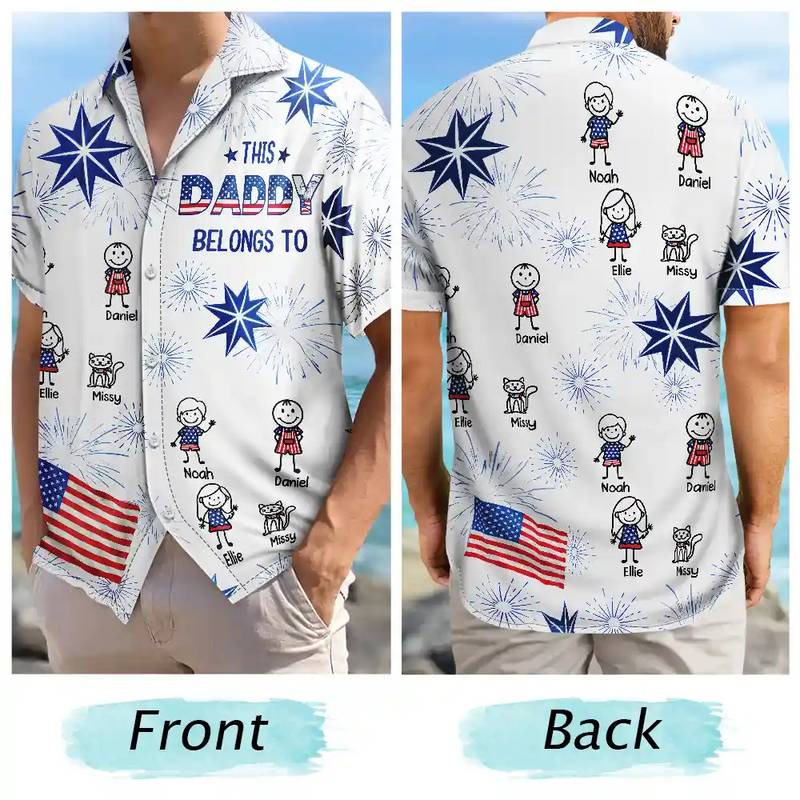 Gift For Husband,Parents,Gift For Yourself,Gift For Men,Gift For Grandpa,Gift For Father,Independence Day,Summer,Icon,Playful - US Flag My Heart Belongs To My Kids - Personalized Hawaiian Shirt