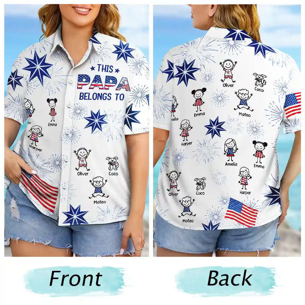 Gift For Husband,Parents,Gift For Yourself,Gift For Men,Gift For Grandpa,Gift For Father,Independence Day,Summer,Icon,Playful - US Flag My Heart Belongs To My Kids - Personalized Hawaiian Shirt