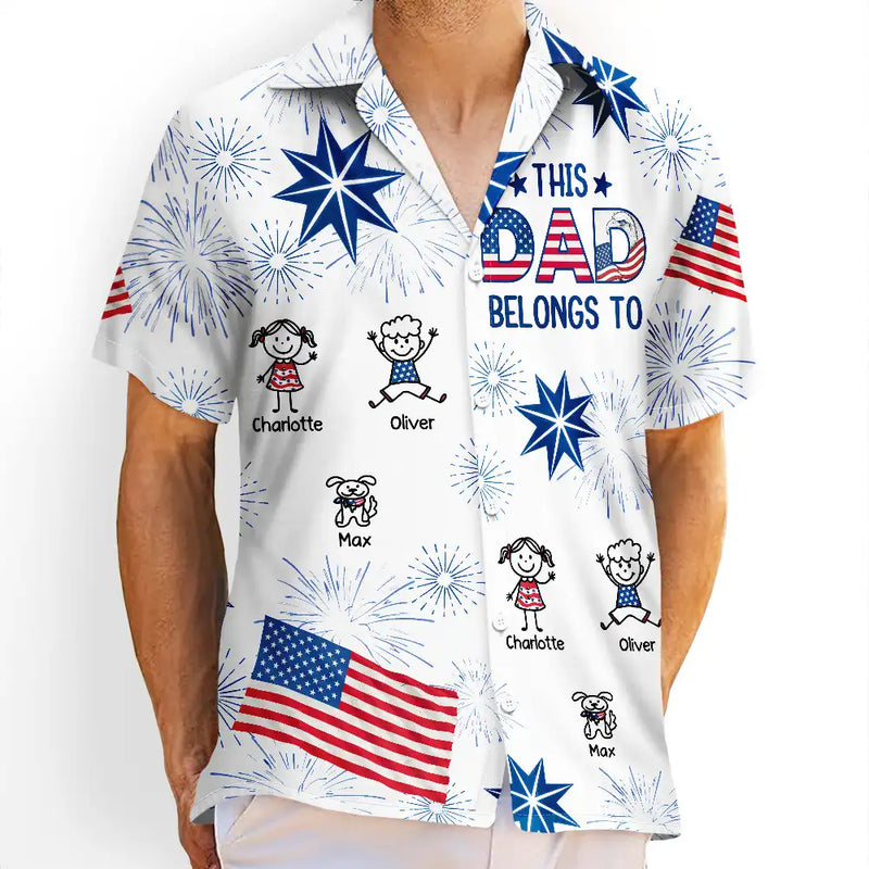 Gift For Husband,Parents,Gift For Yourself,Gift For Men,Gift For Grandpa,Gift For Father,Independence Day,Summer,Icon,Playful - US Flag My Heart Belongs To My Kids - Personalized Hawaiian Shirt