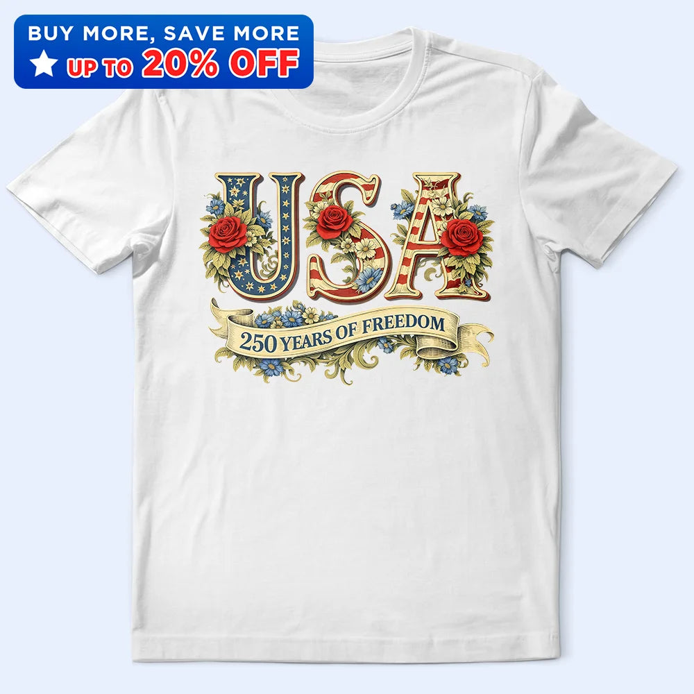 USA 250 Years Of Freedom Vintage Rose - T Shirt