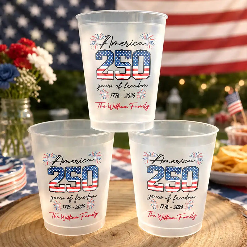 Independence Day,Family,America 250th,Proud - USA 250th Anniversary Family Celebrate - Personalized Frosted Cups