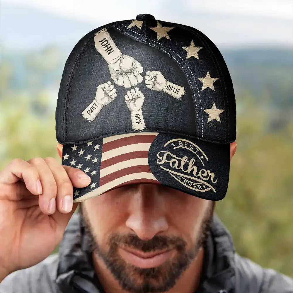 Independence Day,Gift For Men,Gift For Father,Gift For Husband,Gift For Uncle,Gift For Grandpa,Icon,Proud - US Flag Fist Bump Best Dad Grandpa Ever - Personalized Classic Cap