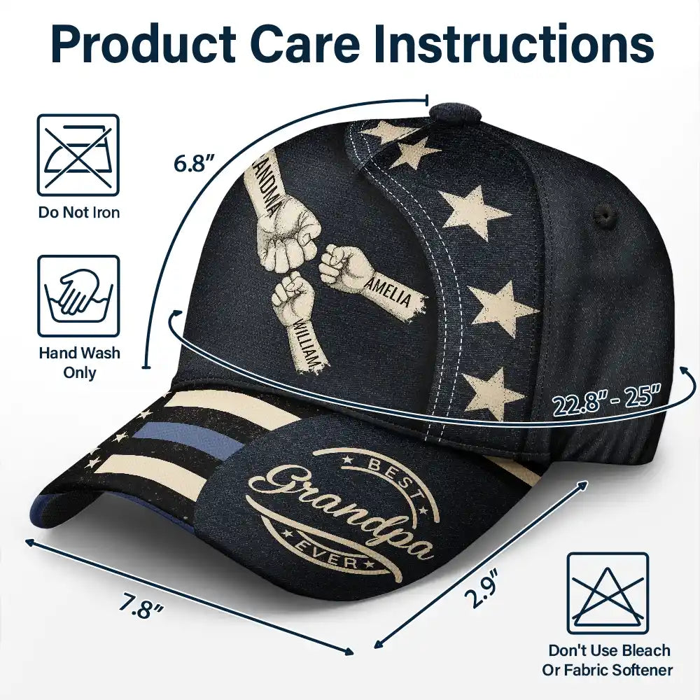 Independence Day,Gift For Men,Gift For Father,Gift For Husband,Gift For Uncle,Gift For Grandpa,Icon,Proud - US Flag Fist Bump Best Dad Grandpa Ever - Personalized Classic Cap