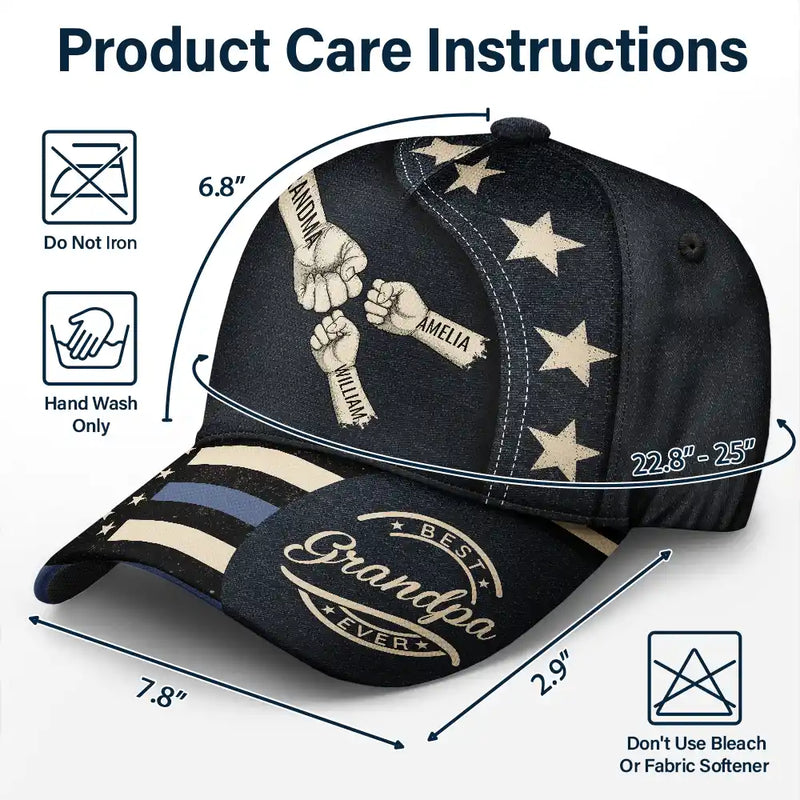 Independence Day,Gift For Men,Gift For Father,Gift For Husband,Gift For Uncle,Gift For Grandpa,Icon,Proud - US Flag Fist Bump Best Dad Grandpa Ever - Personalized Classic Cap