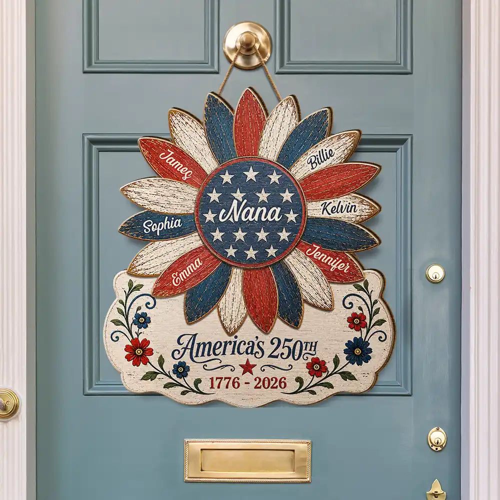 America 250th,Independence Day,Gift For Grandma,Top Market,Adorable,Custom Text - US Flag Grandma Sunflower 250th Anniversary - Personalized Custom Shaped Wood Sign