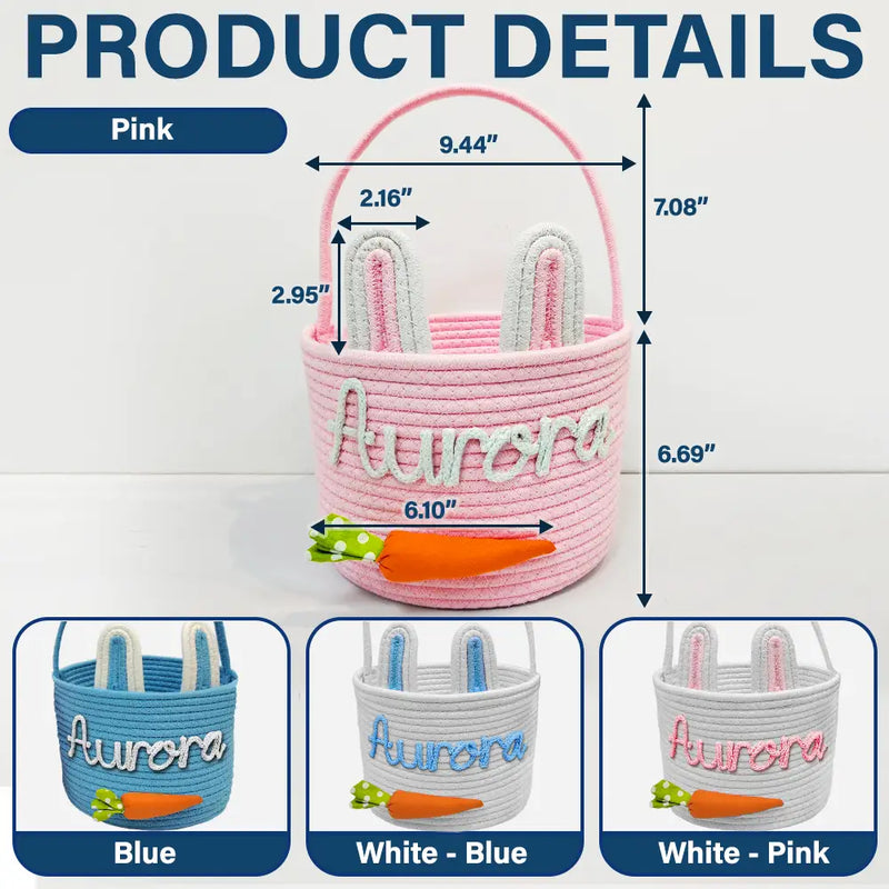 Gift For Kids,Grandpa - Grandkids,Grandma - Grandkids,Gift For Grandkids,Dad - Children,Mom - Children,Easter,Happy - Custom Name With Carrot Bunny Ears - Personalized Easter Basket