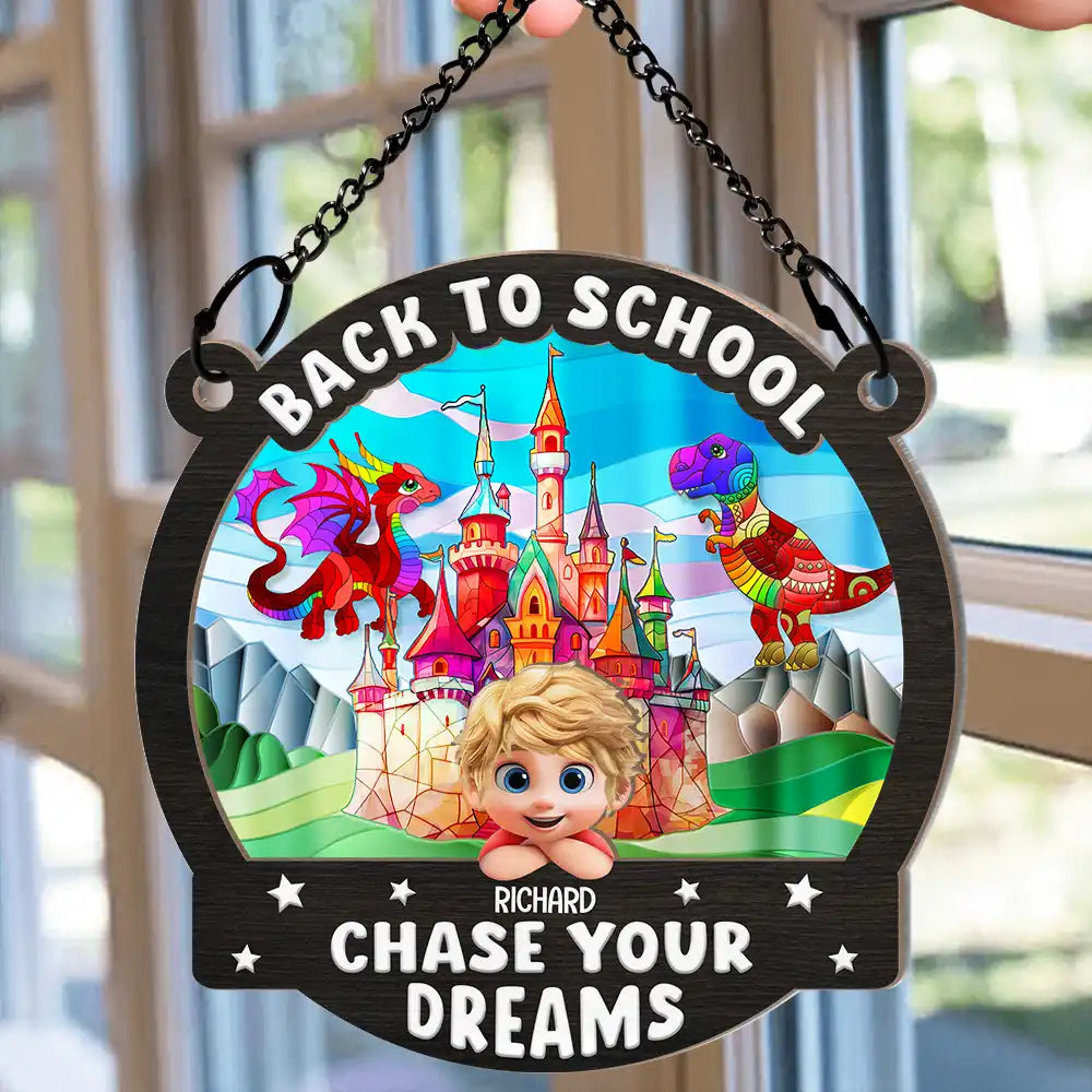 Gift For Kids,Happy - Unicorn Chase Your Dreams - Personalized Window Hanging Suncatcher Ornament