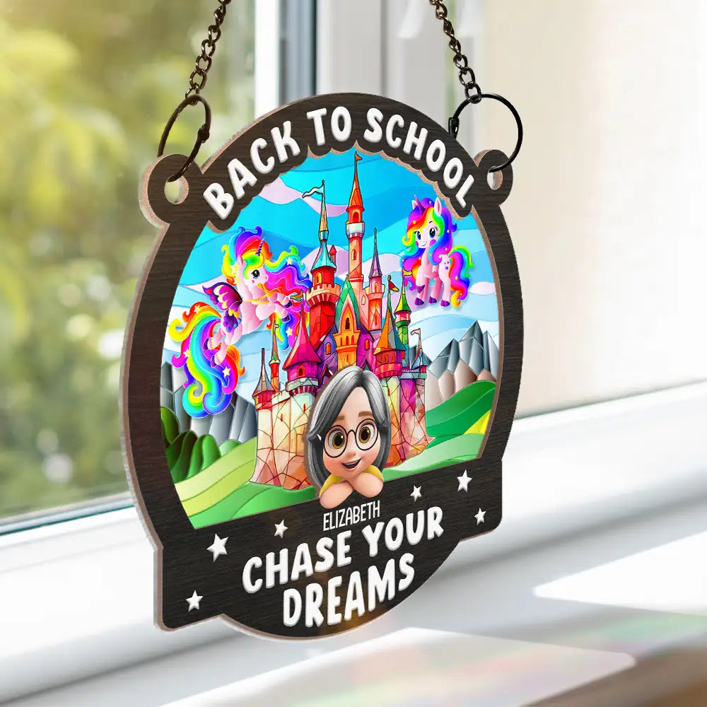 Gift For Kids,Happy - Unicorn Chase Your Dreams - Personalized Window Hanging Suncatcher Ornament