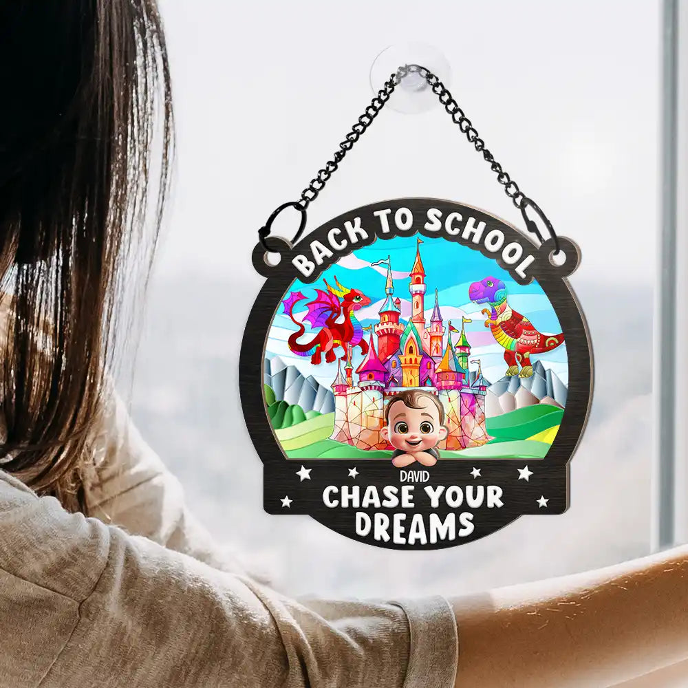 Gift For Kids,Happy - Unicorn Chase Your Dreams - Personalized Window Hanging Suncatcher Ornament