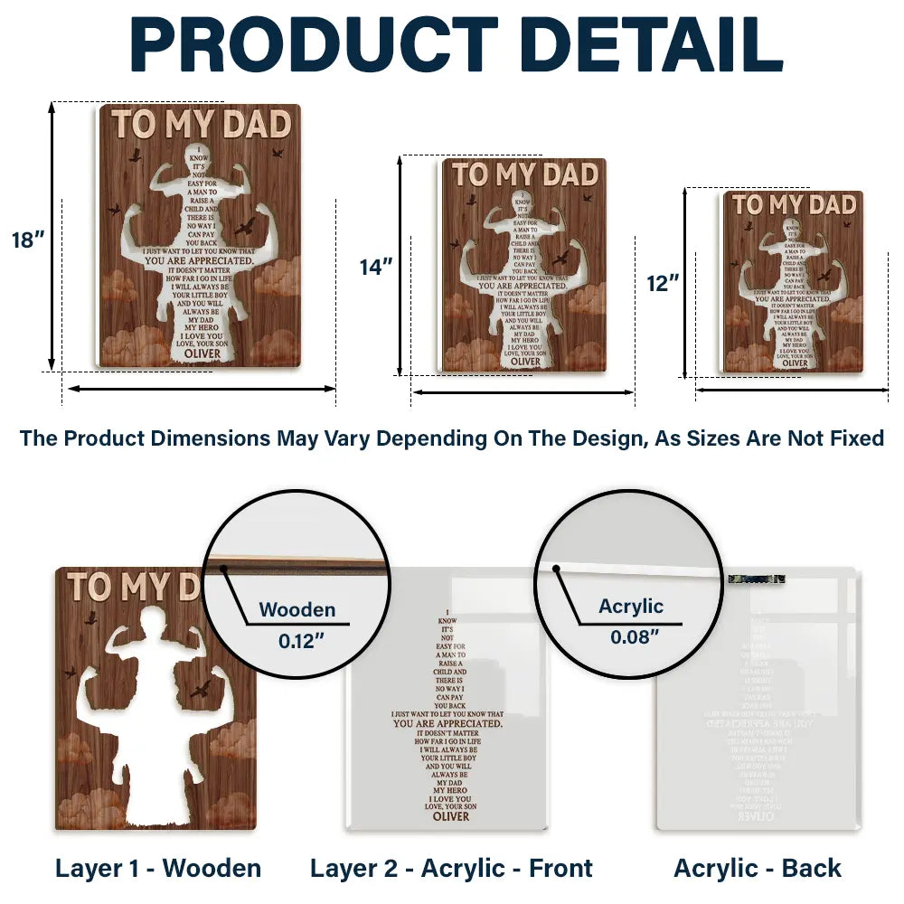 Gift For Father - I Know It's Not Easy For A Man To Raise A Child - Personalized 2-Layer Wood Acrylic Plaque