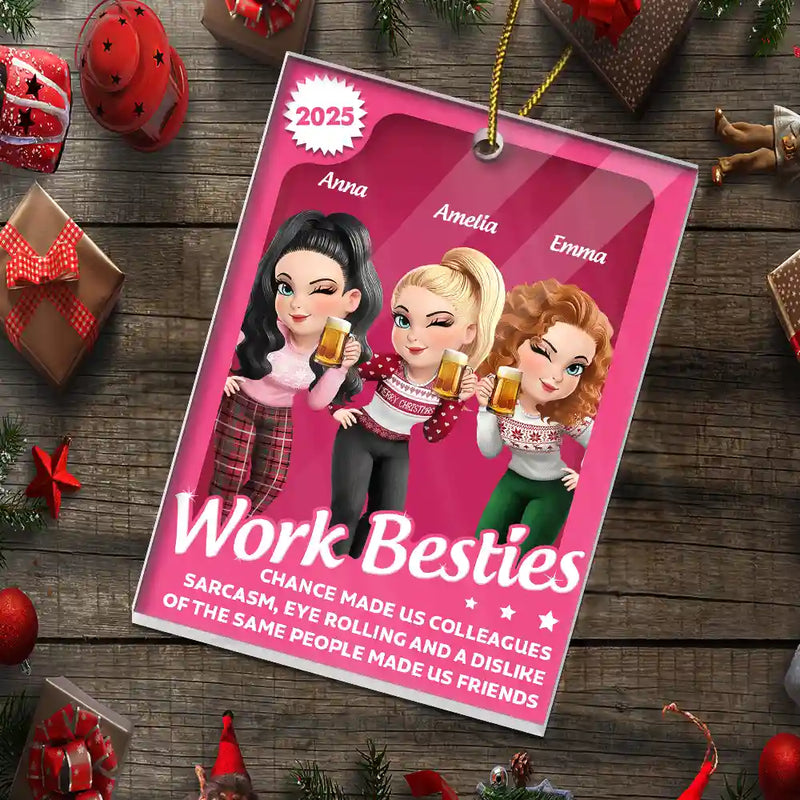 Funny,Gifts For Colleagues,Gift For Bestie - Chance Made Us Colleagues 3D Effect Besties - Personalized Custom Shaped Acrylic Ornament