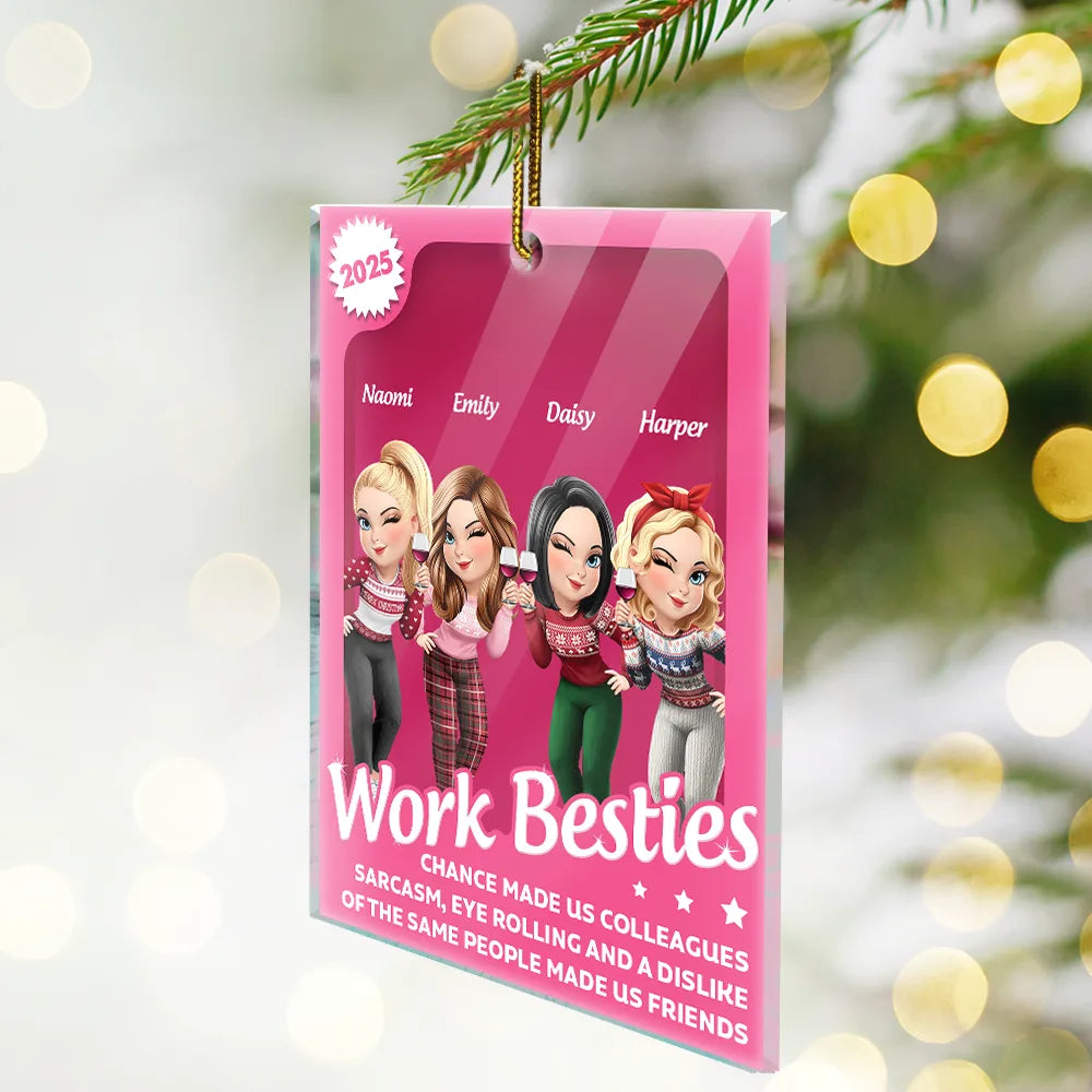Funny,Gifts For Colleagues,Gift For Bestie - Chance Made Us Colleagues 3D Effect Besties - Personalized Custom Shaped Acrylic Ornament