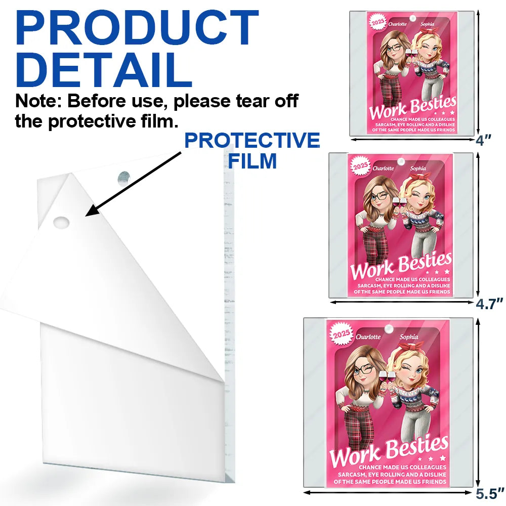 Funny,Gifts For Colleagues,Gift For Bestie - Chance Made Us Colleagues 3D Effect Besties - Personalized Custom Shaped Acrylic Ornament