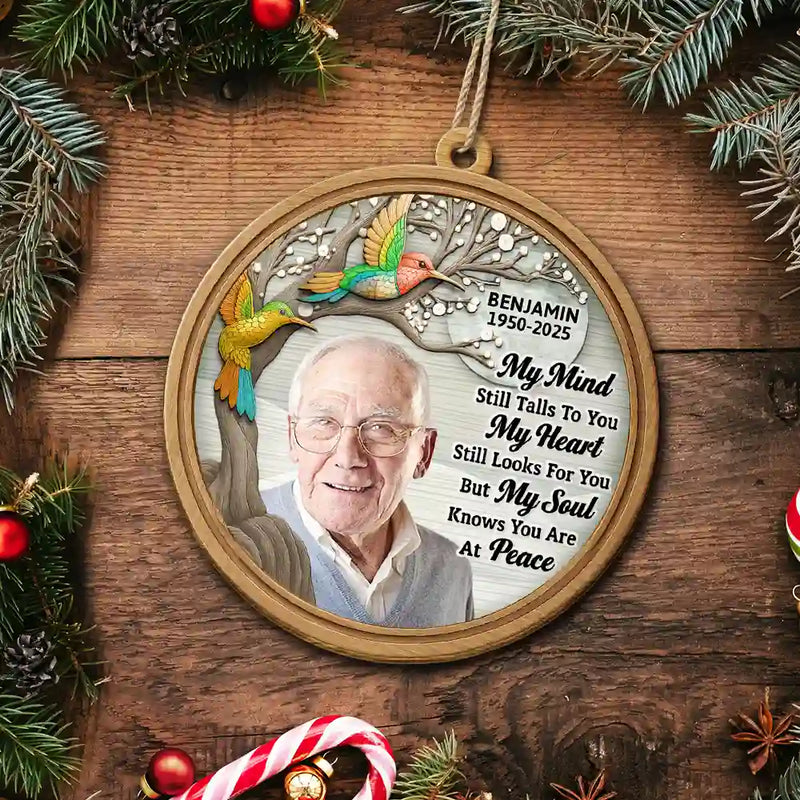 Family,Christmas,Memorial,Sad - Custom Photo My Mind Still Talks to You 3D Effect - Personalized Custom Shaped Wooden Ornament