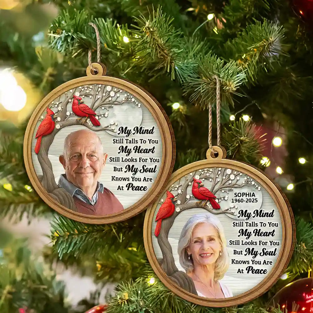 Family,Christmas,Memorial,Sad - Custom Photo My Mind Still Talks to You 3D Effect - Personalized Custom Shaped Wooden Ornament