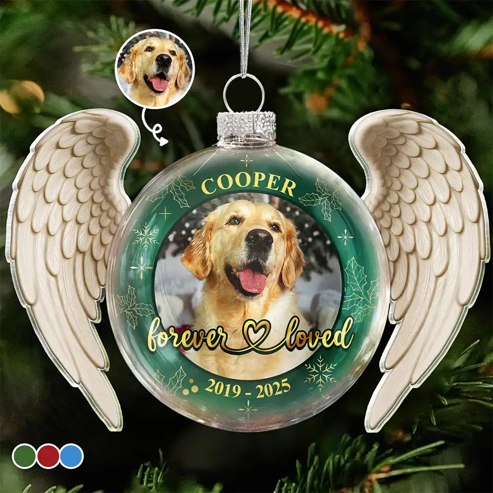 Custom Photo Angel Wings Paw Pet Memorial Forever Loved - Personalized Custom Shaped Glass Ornament